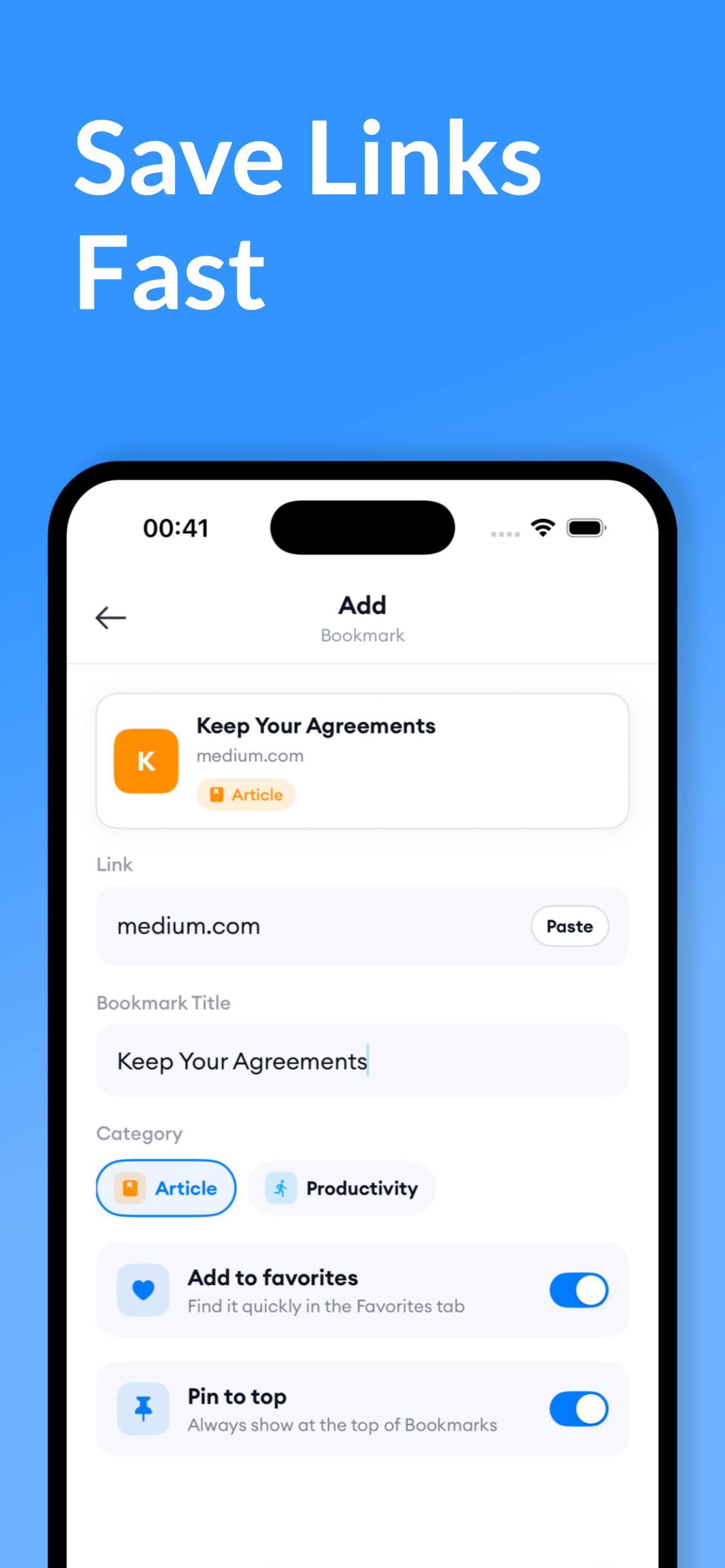 Save Links Fast — Add Bookmark form