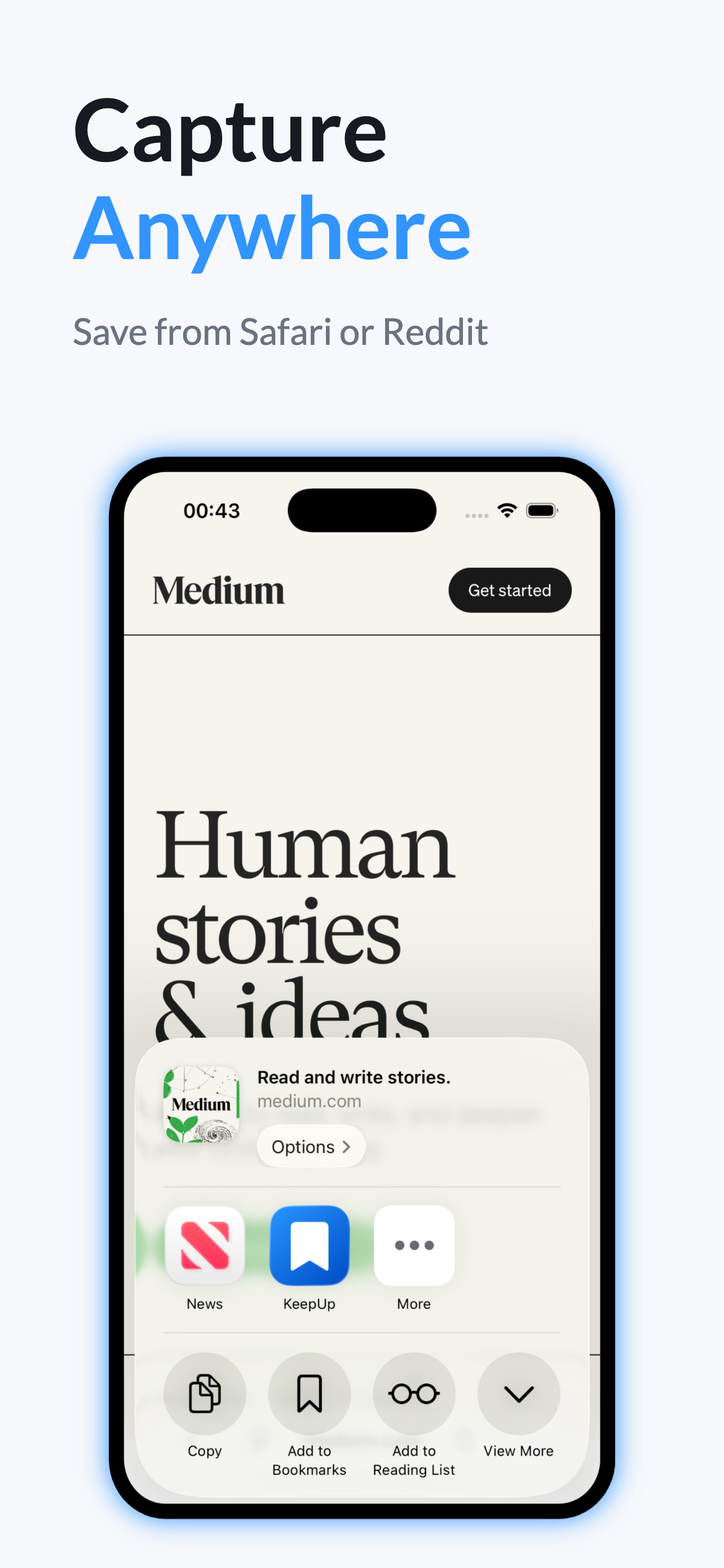 Capture Anywhere — KeepUp in the iOS share sheet