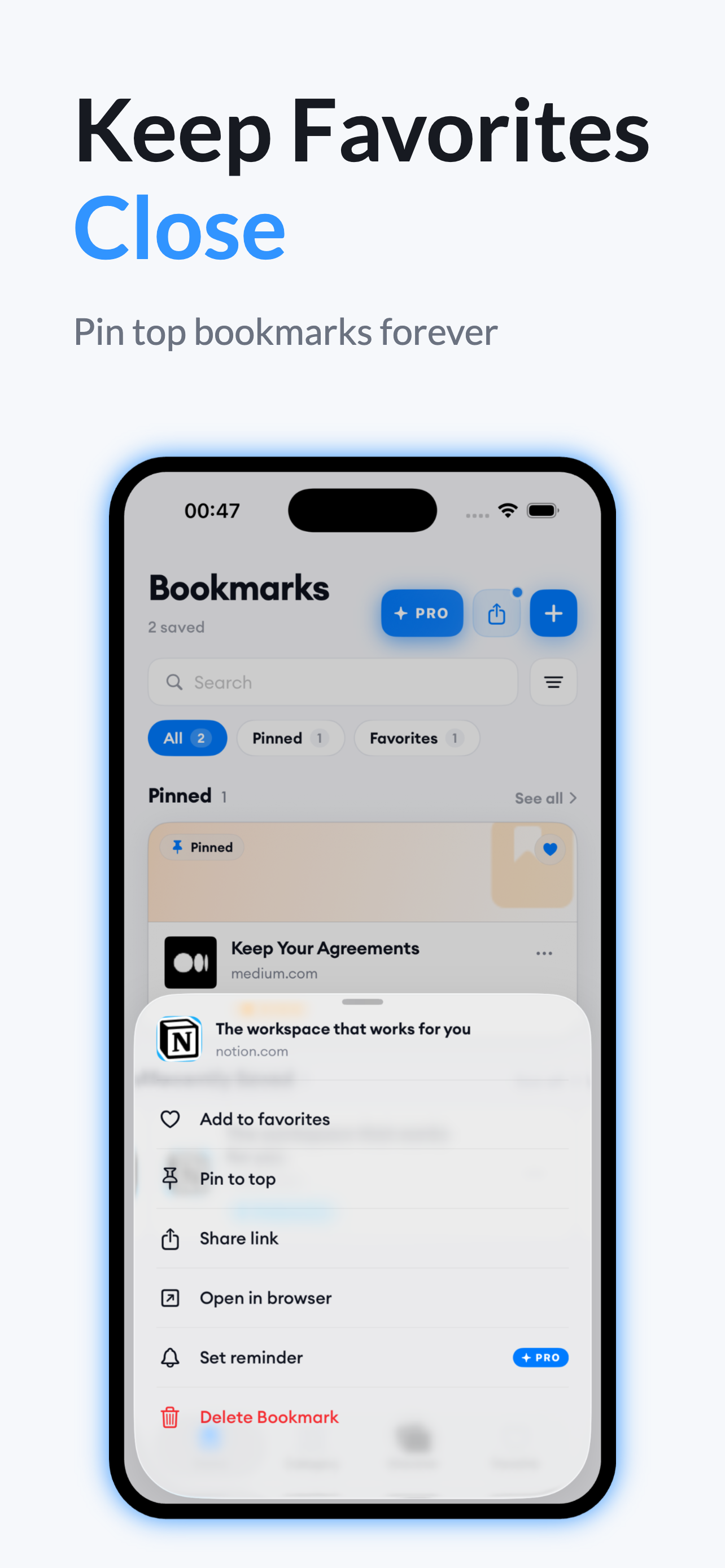 Keep Favorites Close — Bookmark action sheet